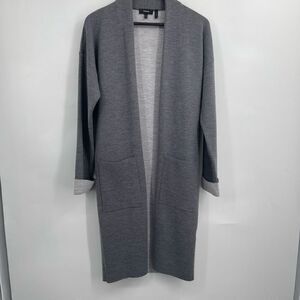 Theory Gray Double Face Open Front Long Cardigan Sweater Size Medium